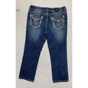 Miss Me Boyfriend Capri Jeans Women Tag 30 Aprx W32 L25 Blue Denim Embroidery‎